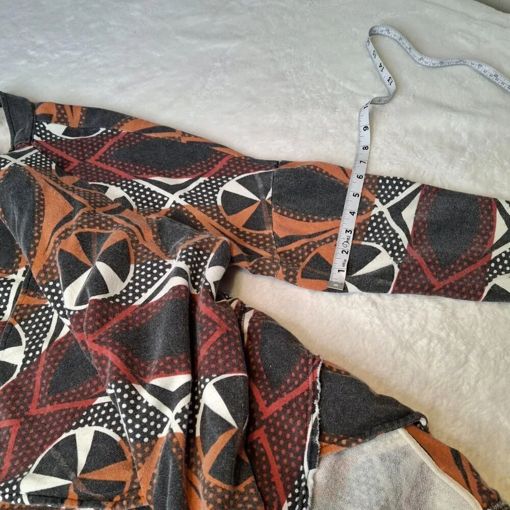 Free People Cardigan Peace Sign Graphic Sz L Oversized Artsy Boho Hippie 70s